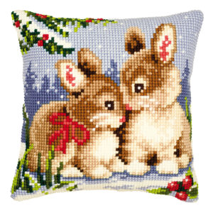 Vervaco Cross Stitch Kit: Cushion: Winter Scene Bunnies - Image 1